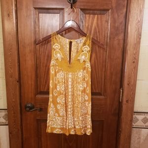 Lucky golden embroidered lace mixed media tank